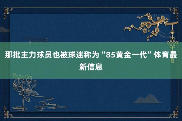 那批主力球员也被球迷称为“85黄金一代”体育最新信息