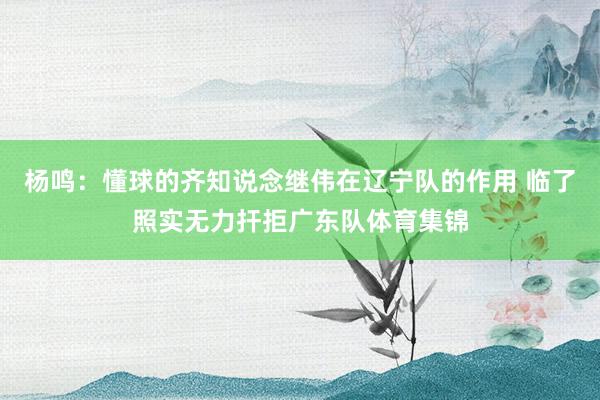 杨鸣:懂球的齐知说念继伟在辽宁队的作用 临了照实无力扞拒广东队体育集锦